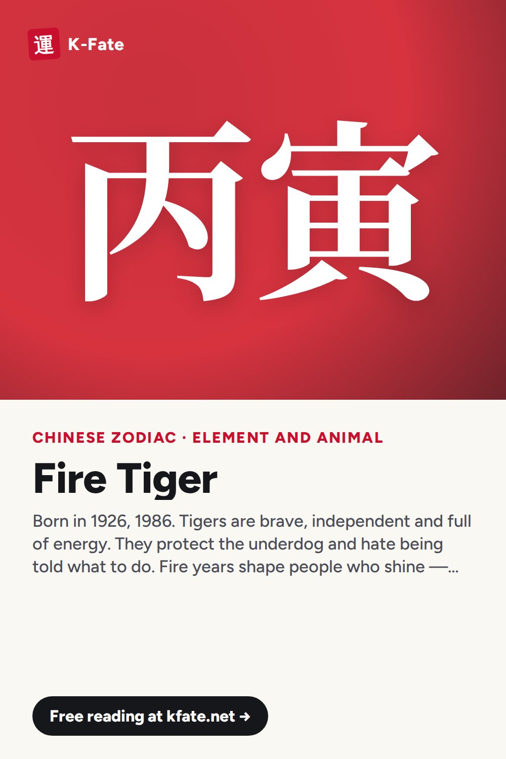Fire Tiger Chinese zodiac: personality and birth years